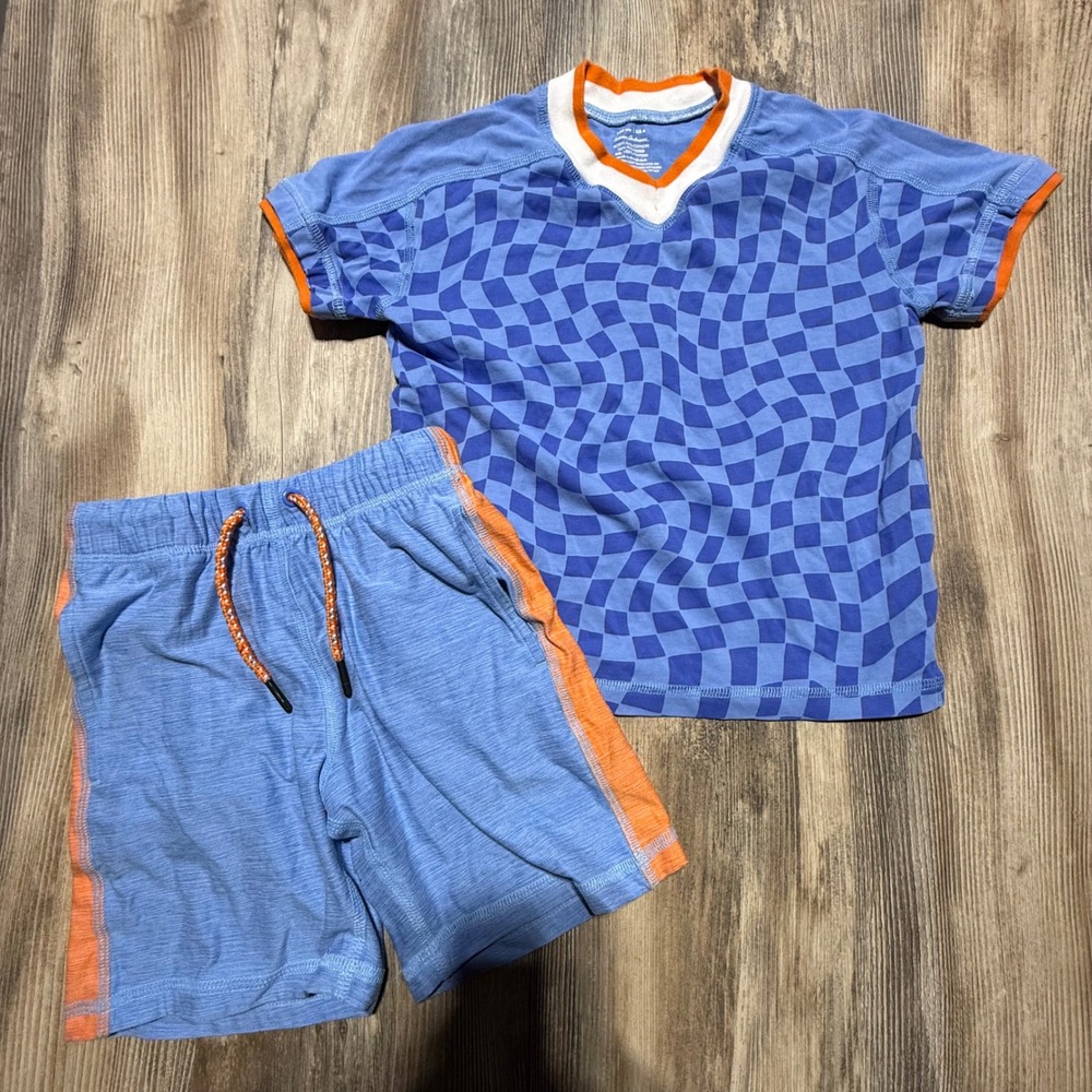 Hanna Andersson Short Set Blue Orange Checkerboard Skatecore
